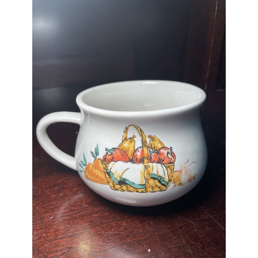 Gibson Vintage Autumn Basket Ceramic Soup Bowl with Handle